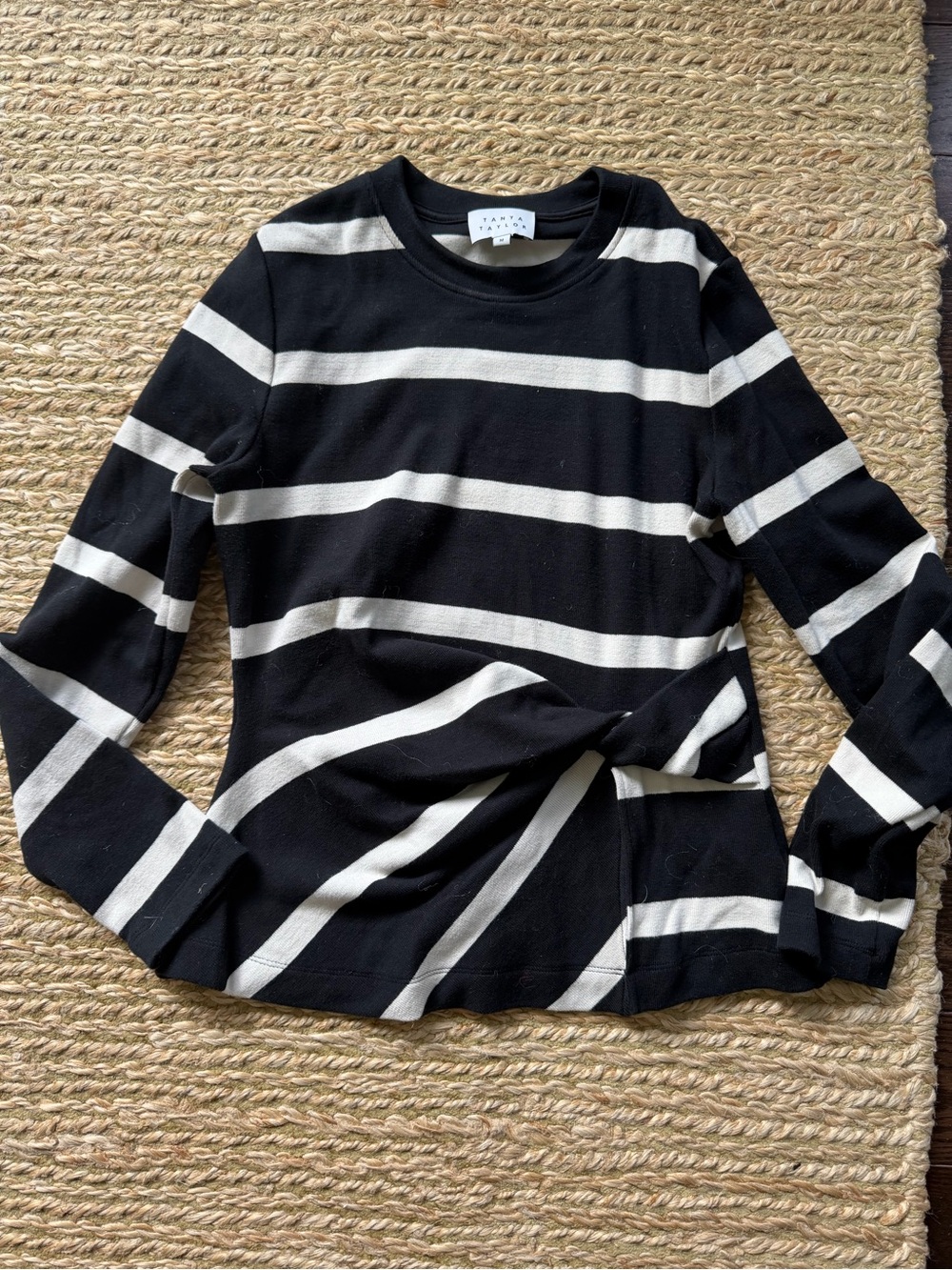 Tanya Taylor Carter Top Black & White Striped Long-Sleeve